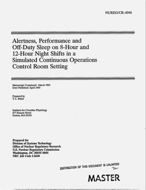 Alertness, performance and off-duty sleep on 8-hour and 12-hour night shifts in a simulated continuous operations control room setting