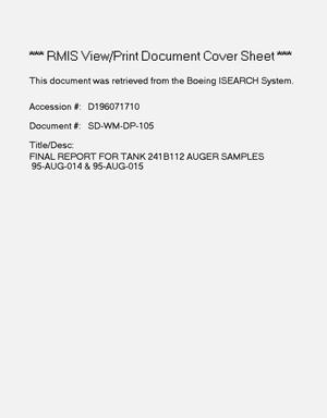 Final report for tank 241-B-112, auger samples 95-AUG-014 and 95-AUG-015. Revision 1