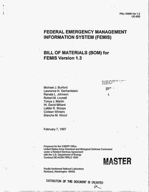 Federal Emergency Management Information System (FEMIS) Bill of Materials (BOM) for FEMIS Version 1.3