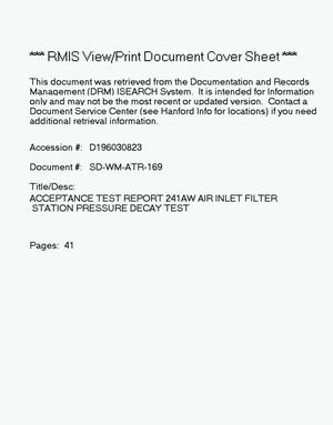 Acceptance test report, 241-AW air inlet filter station pressure decay test