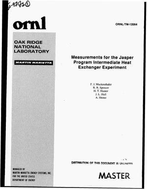 Measurements for the Jasper Program intermediate heat exchanger experiment