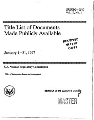 Primary view of object titled 'Title list of documents made publicly available, January 1, 1997--January 31, 1997'.
