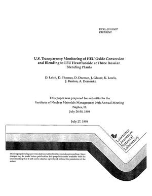 U.S. transparency monitoring of HEU oxide conversion and blending to LEU hexafluoride at three Russian blending plants