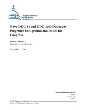 Primary view of object titled 'Navy DDG-51 and DDG-1000 Destroyer Programs: Background and Issues for Congress'.