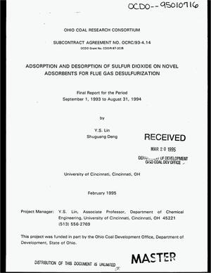 Adsorption and desorption of sulfur dioxide on novel adsorbents for flue gas desulfurization. Final report, September 1, 1993--August 31, 1994