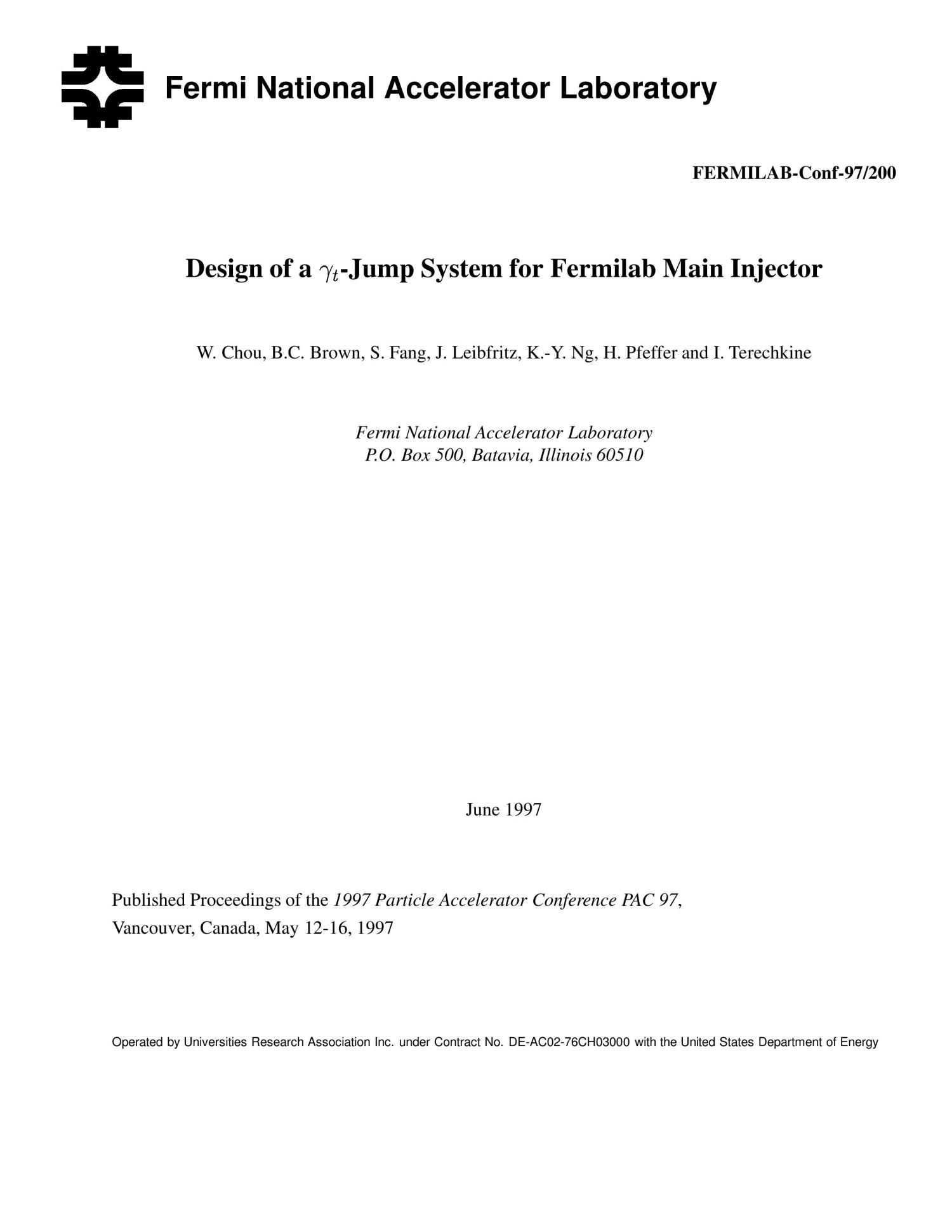 Design Of A Gamma Sub T Jump System For Fermilab Main Injector Unt Digital Library