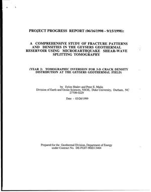 A comprehensive study of fracture patterns and densities in the Geysers geothermal reservoir using microearthquake shear-wave splitting tomography [Quarterly progress report 06/16/1998 - 09/15/1998]