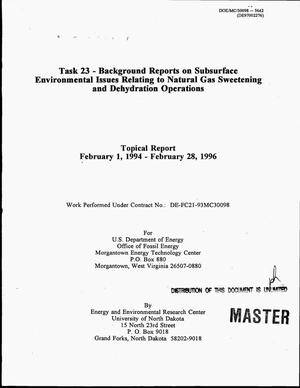 Task 23 - background report on subsurface environmental issues relating to natural gas sweetening and dehydration operations. Topical report, February 1, 1994--February 28, 1996