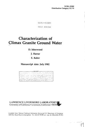 Characterization of Climax granite ground water