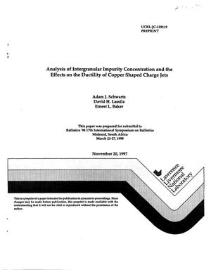 Analysis of intergranular impurity concentration and the effects on the ductility of copper shaped charge jets