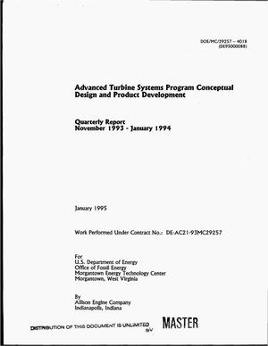 Advanced turbine systems program conceptual design and product development: Quarterly report, November 1993--January 1994