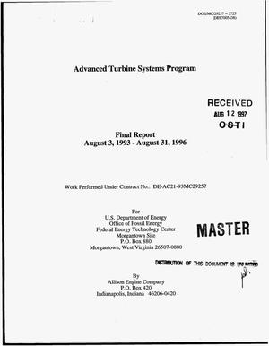 Advanced turbine systems program. Final report, August 3, 1993--August 31, 1996