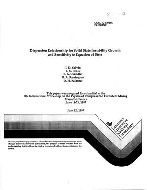 Dispersion Relationship for Solid State Instability Growth and Sensitivity to Equation of State