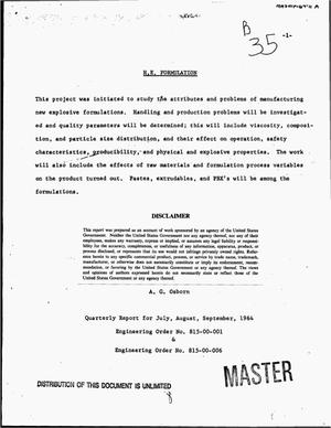 H.E. formulation. Quarterly report, July--September, 1964