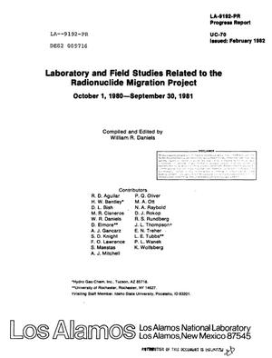 Laboratory and field studies related to the radionuclide migration project. Progress report, October 1, 1980-September 30, 1981