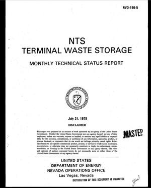 NTS terminal waste storage. Monthly technical status report