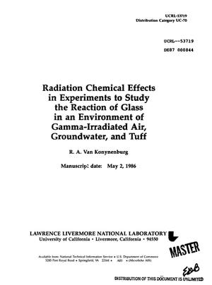 Radiation chemical effects in experiments to study the reaction of glass in an environment of gamma-irradiated air, groundwater, and tuff
