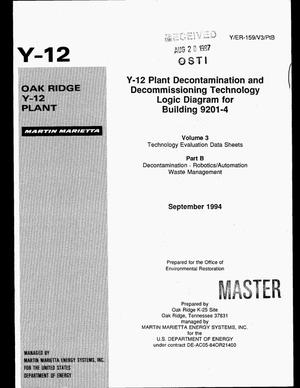 Y-12 Plant decontamination and decommissioning Technology Logic Diagram for Building 9201-4: Volume 3, Technology evaluation data sheets: Part B, Decontamination; robotics/automation; waste management