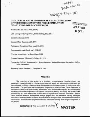 Geological and petrophysical characterization of the Ferron Sandstone for 3-D simulation of a fluvial-deltaic reservoir. Quarterly progress report, October 1, 1997--December 31, 1997