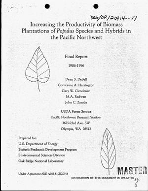 Increasing the productivity of biomass plantations of Populus species and hybrids in the Pacific Northwest. Final report, September 14, 1981--December 31, 1996