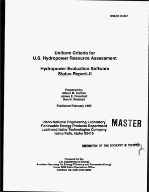 Uniform criteria for U.S. hydropower resource assessment: Hydropower Evaluation Software status report -- 2