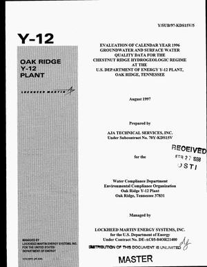 Evaluation of calendar year 1996 groundwater and surface water quality data for the Chesnut Ridge Hydrogeologic Regime at the US Department of Energy Y-12 Plant, Oak Ridge, Tennessee
