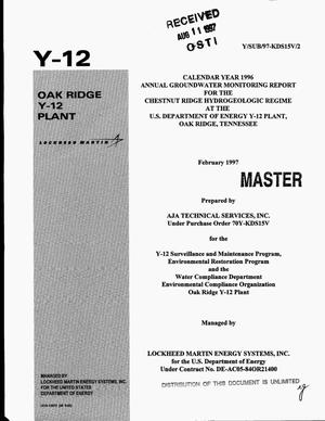 Calendar year 1996 annual groundwater monitoring report for the Chestnut Ridge Hydrogeologic Regime at the U.S. Department of Energy Y-12 Plant, Oak Ridge, Tennessee