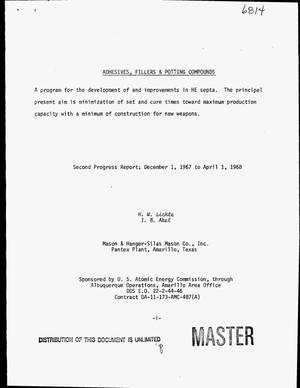 Adhesives, fillers and potting compounds. Second progress report, December 1, 1967--April 1, 1968