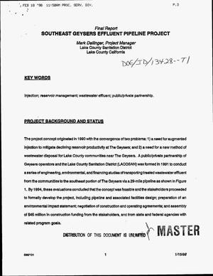 Southeast geysers effluent pipeline project. Final report