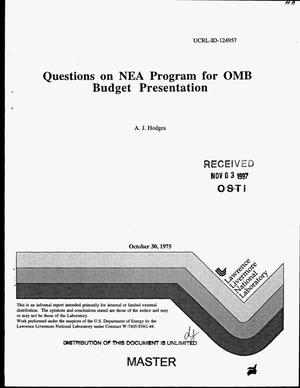 Questions on NEA program for OMB budget presentation