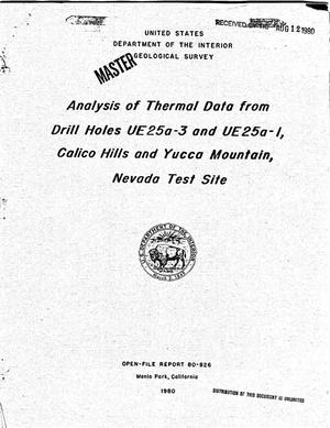 Analysis of thermal data from drill holes UE25a-3 and UE25a-1, Calico Hills and Yucca Mountain, Nevada Test Site