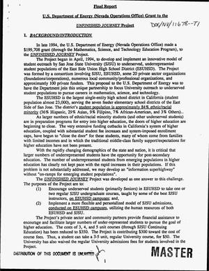 UNFINISHED JOURNEY Project. Final report, September 30, 1994--September 29, 1995