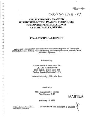 Application of advanced seismic reflection imaging techniques to mapping permeable zones at Dixie Valley, Nevada. Final technical report