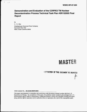 Demonstration and evaluation of the CORPEX{trademark} Nuclear Decontamination Process, Technical task plan No. SR152005. Final Report