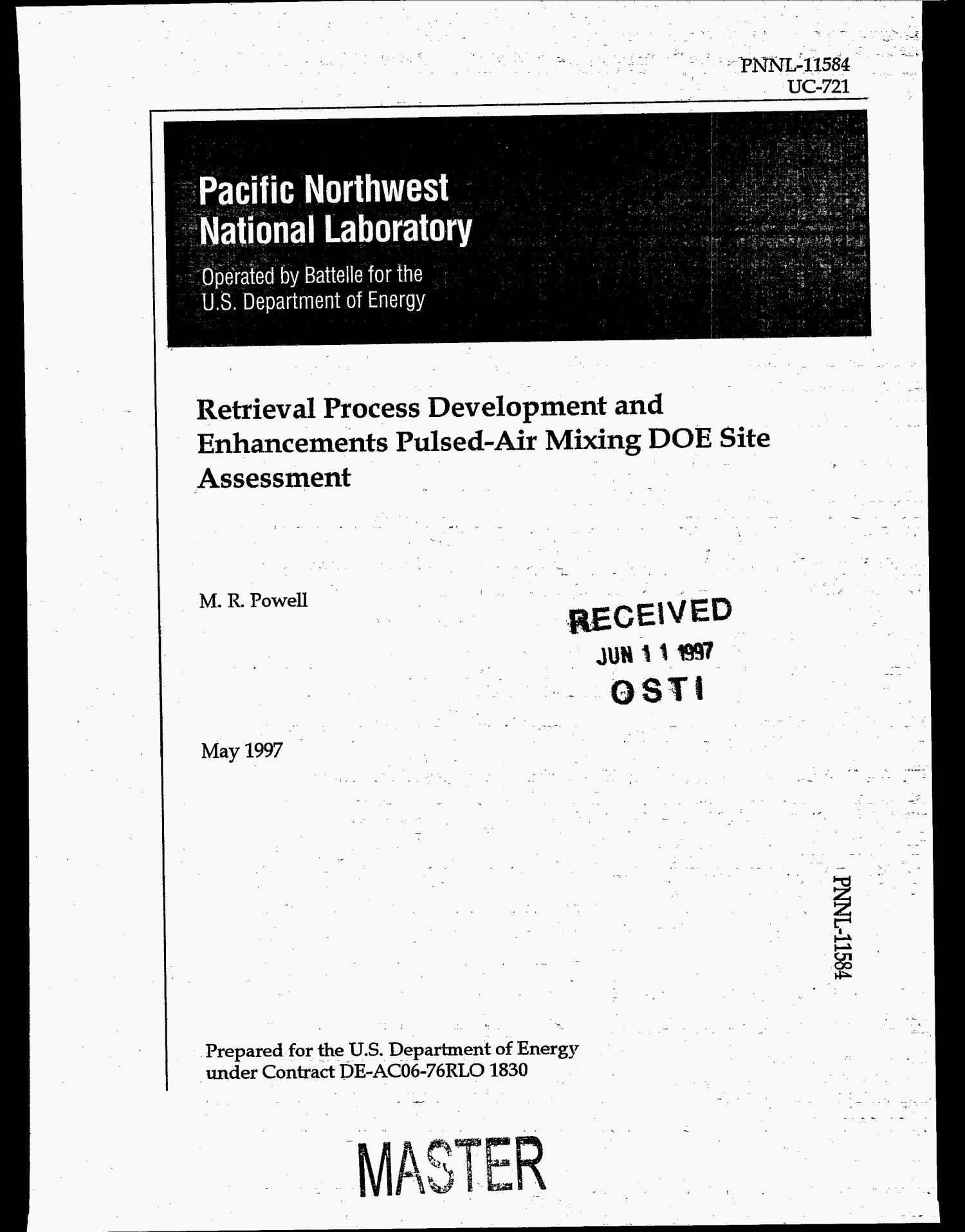 Retrieval process development and enhancements pulsed-air mixing DOE site assessment
                                                
                                                    [Sequence #]: 1 of 44
                                                
