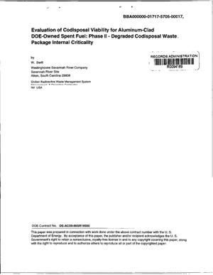 Evaluation of Codisposal Viability for Aluminum-Clad DOE-Owned Spent Fuel: Phase II - Degraded Codisposal Waste Package Internal Criticality