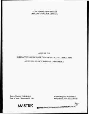 Audit of the radioactive liquid waste treatment facility operations at the Los Alamos National Laboratory