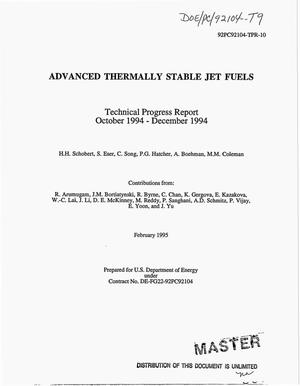 Advanced thermally stable jet fuels: Technical progress report, October 1994--December 1994