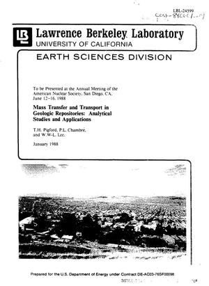 Mass transfer and transport in geologic repositories: Analytical studies and applications
