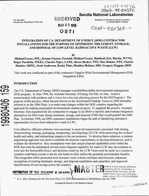 Integration of US Department of Energy contractor installations for the purpose of optimizing treatment, storage, and disposal of low-level radioactive waste (LLW)