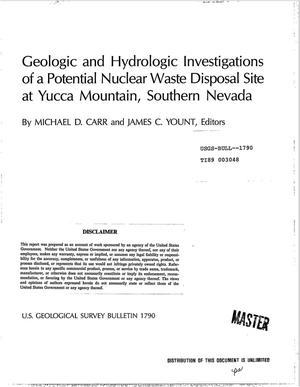 Geologic and Hydrologic Investigations of a Potential Nuclear Waste Disposal Site at Yucca Mountain, Southern Nevada