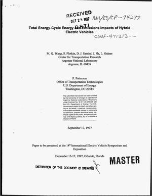 Total energy-cycle energy and emissions impacts of hybrid electric vehicles
