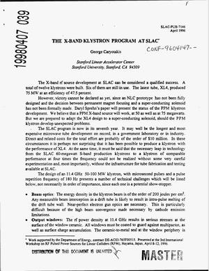 The X-band klystron program at SLAC