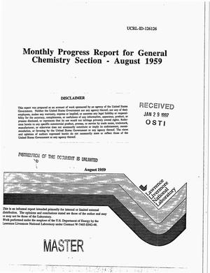 Monthly progress report for general chemistry section, August 1959