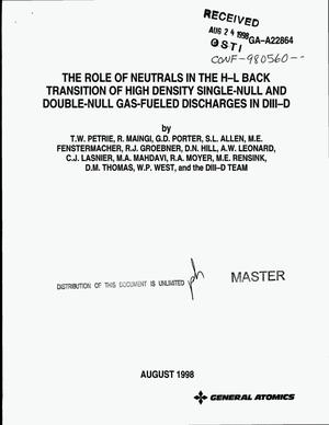 The role of neutrals in the H-L back transition of high density single-null and double-null gas-fueled discharges in DIII-D