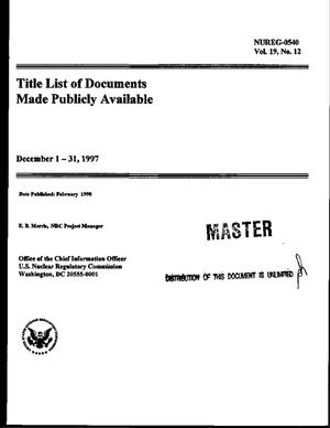 Title list of documents made publicly available, December 1-31, 1997