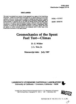 Geomechanics of the Spent Fuel Test: Climax