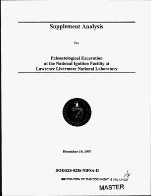 Supplement analysis for paleontological excavation at the National Ignition Facility at Lawrence Livermore National Laboratory