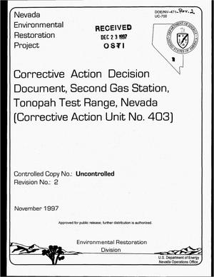 Corrective action decision document, Second Gas Station, Tonopah test range, Nevada (Corrective Action Unit No. 403)