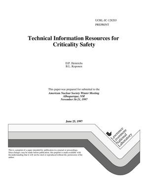 Technical information resources for criticality safety